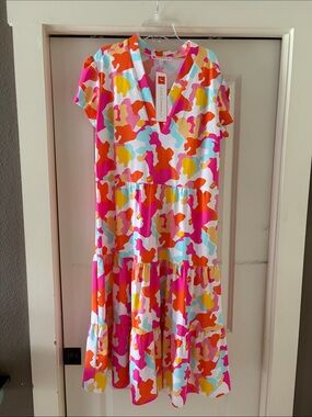 Jude Connally women’s Bright Multi-Color Tiered V-Neck Dress